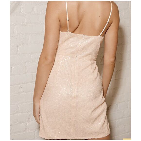 Lulu’s Start the Night Off Pink Cream Sequin Cowl Neck Bodycon Mini Dress S NWT - Picture 2 of 14